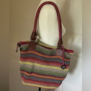 THE SAK crocheted rainbow bag.